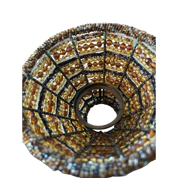 Beaded Small Lamp Shade Brown Gold Jar Candle 4.25" Tall Hole for sitting 2" - Picture 4 of 4